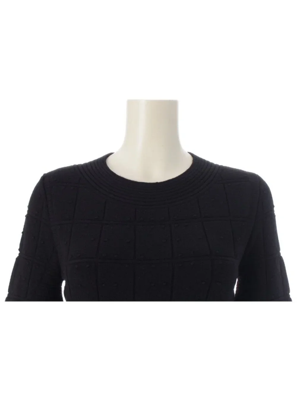 Chanel Viscose Cashmere Armor Design Crew Neck Knit Dress Black 34